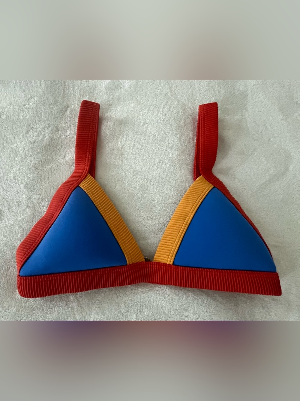 OneOne Colorblock Triangle Bikini Top in Blue, Red & Yellow Size Small